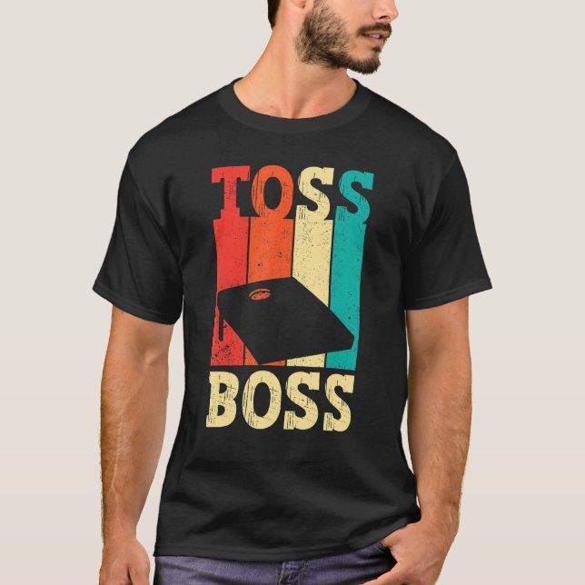 Funny Cornhole Corn Hole Retro Toss Boss T-Shirt (Front)
