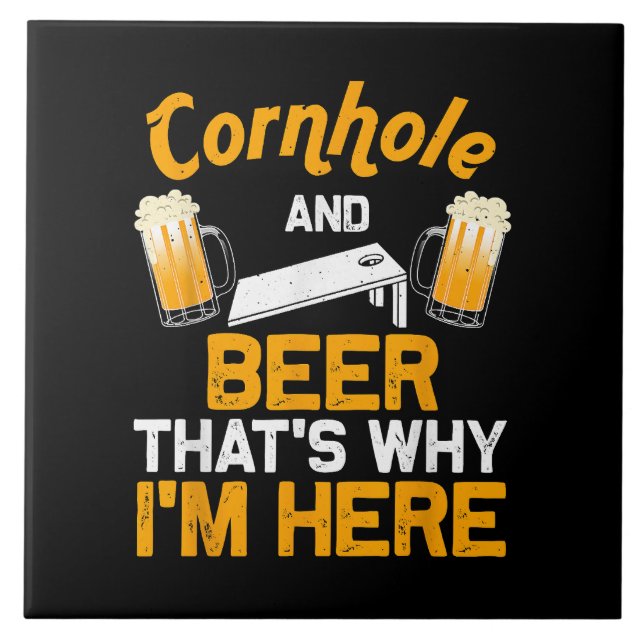 Funny Cornhole Gift For Men Cornhole Player Beer  Tile (Front)