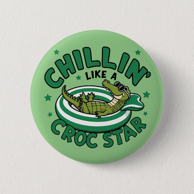 Funny corocdile cartoon croc summer 2 inch round button (Front)
