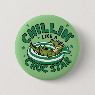 Funny corocdile cartoon croc summer 2 inch round button