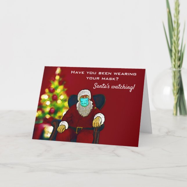 Funny Coronavirus Covid Christmas Santa Face Mask Card (Front)