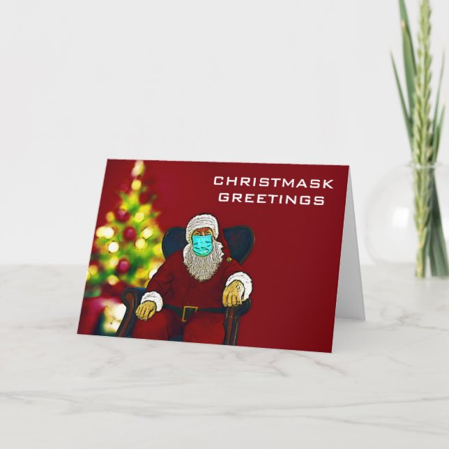 Funny Coronavirus Covid Christmas Santa Face Mask Card (Front)