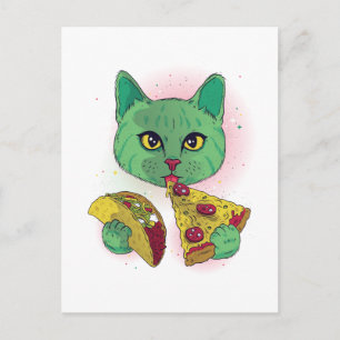 Funny Cosmic Pizza Cat Graphic Cartoon Space Teen Postcard