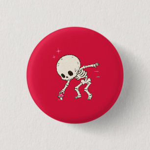 Funny Cottagecore Skeleton Foraging Red Mushroom  1 Inch Round Button
