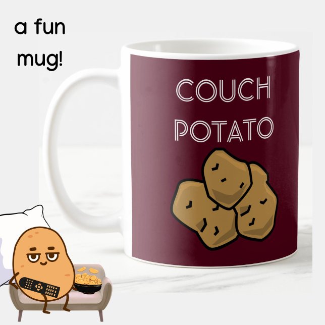 Funny "Couch Potato" Binge Watching Coffee Mug (A fun mug for the lovable couch potato in your life. Burgundy. Choice of colors available. )