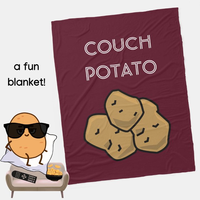 Funny "Couch Potato" Binge Watching Introvert Cozy Fleece Blanket (A fun blanket for the lovable couch potato in your life. Burgundy. Choice of colors available. )