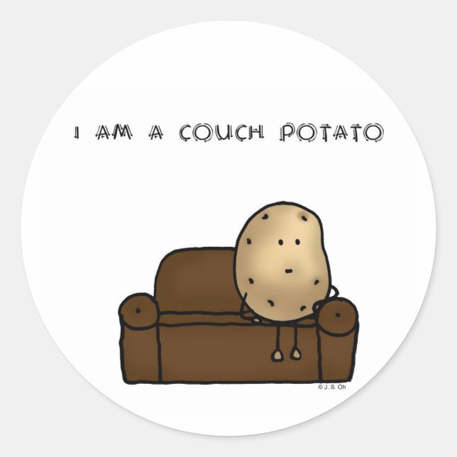 Funny Couch Potato Cartoon Design   Classic Round Sticker (Front)