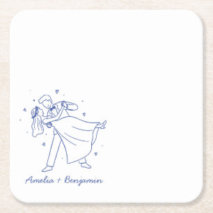 funny couple Hand Drawn wedding Square Paper Coaster