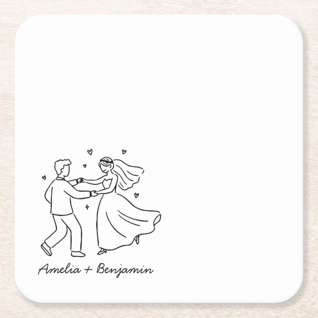 funny couple Hand Drawn  wedding Square Paper Coaster (Front)
