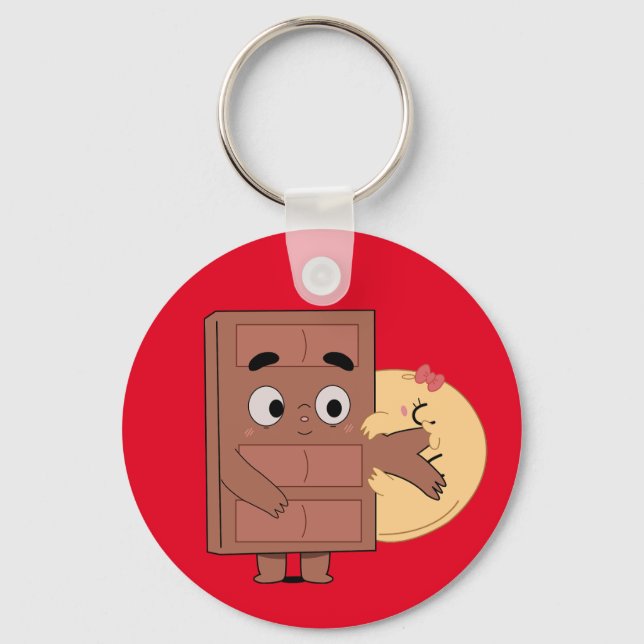 Funny Couple Love Pancake Eating Choco  Keychain (Front)