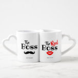 Funny Couples Photo Coffee Mug Set<br><div class="desc">The perfect gift for any couple,  the fun and modern design features a black moustache on "The Boss" mug and red lips on "The Real Boss" mug. The names and photos are easy to personalise to make this mug set unique to the special couple.</div>