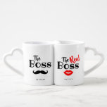 Funny Couples Photo Coffee Mug Set<br><div class="desc">The perfect gift for any couple, the fun and modern design features a black moustache on "The Boss" mug and red lips on "The Real Boss" mug. The names and photos are easy to personalise to make this mug set unique to the special couple.</div>