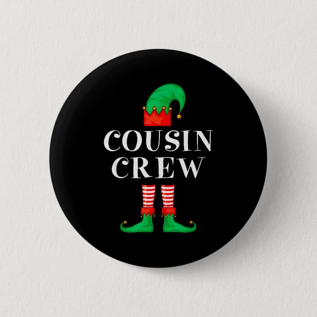 Funny Cousin Crew Elf Christmas Elf Cousin Sweater 2 Inch Round Button (Front)