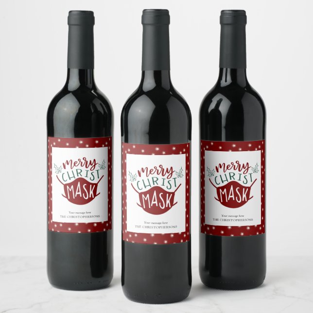 Funny COVID-19 MERRY ChristMASK Face Mask Wine Label (Bottles)