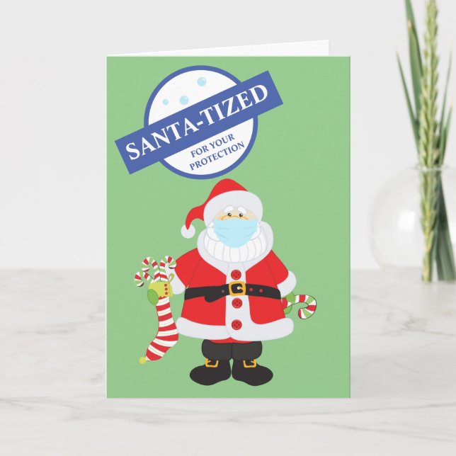 Funny Covid 2021 Santa Christmas Santa-tized Holiday Card (Front)