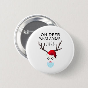 Funny Covid Christmas 2020 Face Mask Reindeer 2 Inch Round Button