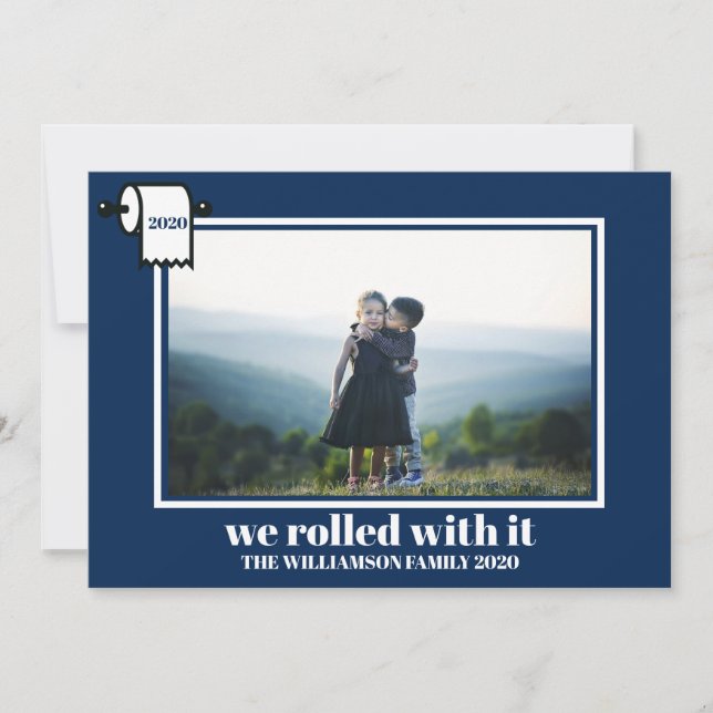 Funny Covid Christmas Photo Modern Blue Holiday Card (Front)