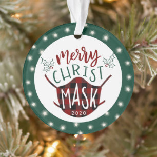 Funny COVID MERRY ChristMASK Fairy Lights Photo Ornament