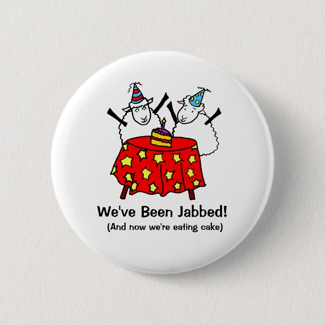 Funny Covid Vaccine Sheep Partying 2 Inch Round Button (Front)