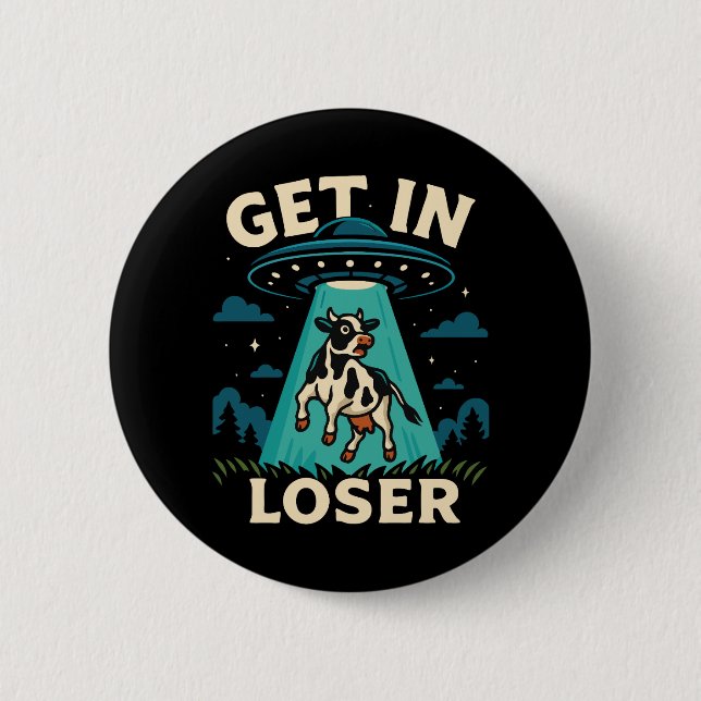 Funny Cow Abduction By UFO  2 Inch Round Button (Front)