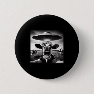 Funny Cow Abduction By Ufo Selfie - Hilarious Alie 2 Inch Round Button
