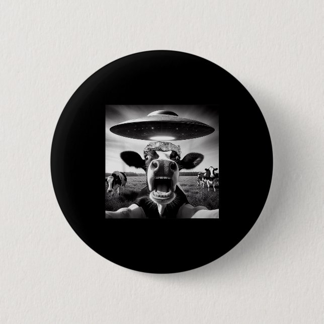 Funny Cow Abduction By Ufo Selfie - Hilarious Alie 2 Inch Round Button (Front)