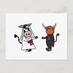 Funny Cow and Bull Wedding Postcard