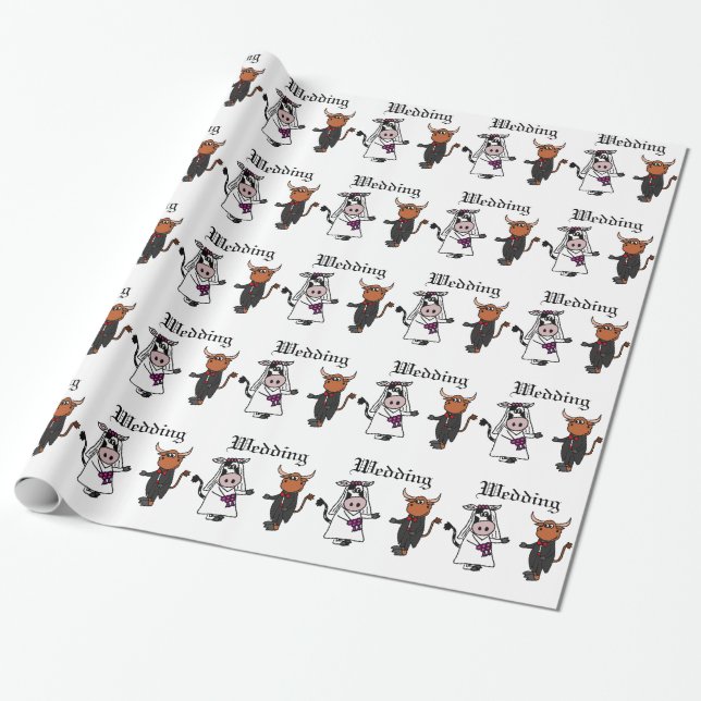 Funny Cow and Bull Wedding Wrapping Paper (Unrolled)