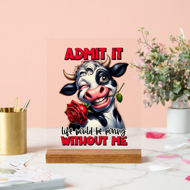 Funny cow boring life word art acrylic sign (Wedding)