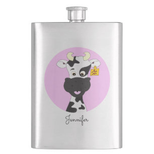 Funny cow cartoon pink custom girls classic flask