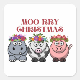 Funny Cow Christmas Carol Holiday Square Sticker