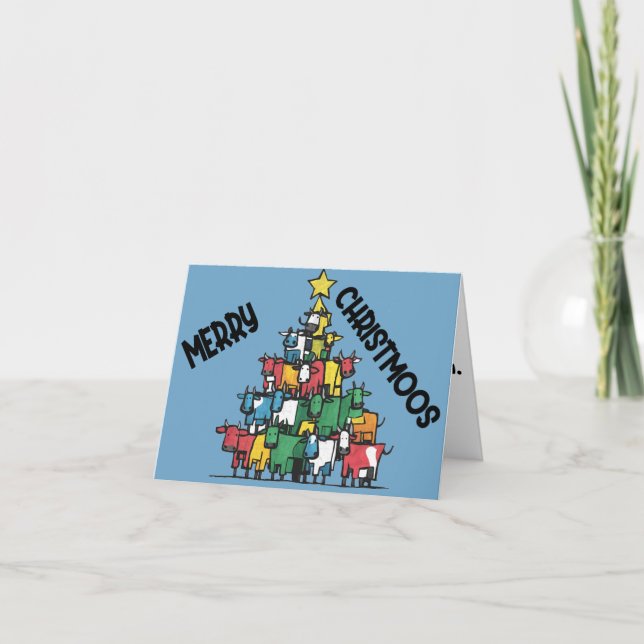 Funny Cow Christmas Tree Pun Abstract Card (Front)