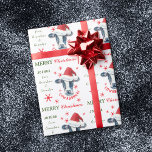 Funny Cow Cowabunga Christmas Personalized Wrapping Paper<br><div class="desc">This cute Holiday gift wrapping paper features a black and white cow wearing a red and white Santa hat. Around the cow portrait are ornate red snowflakes. The text says "Cowabunga!", and green and red text says "Merry Christmas". There are also additional text fields for you to personalize the gift....</div>