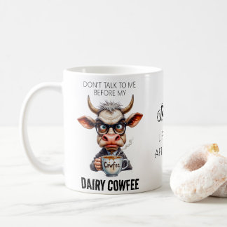 Funny Cow Drinking Coffee Typography Mug