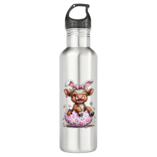 Funny Cow Easter Rabbit Cute Highland Cows Lover E 710 Ml Water Bottle