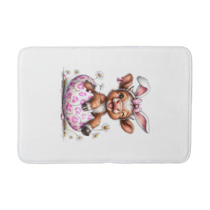Funny Cow Easter Rabbit Cute Highland Cows Lover E Bath Mat