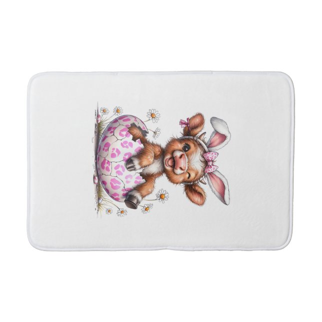 Funny Cow Easter Rabbit Cute Highland Cows Lover E Bath Mat (Front)