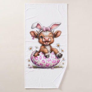 Funny Cow Easter Rabbit Cute Highland Cows Lover E Bath Towel