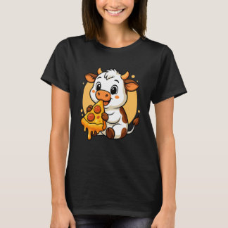 Funny Cow Eating Pizza Graphic Boys Girls Cow Love T-Shirt