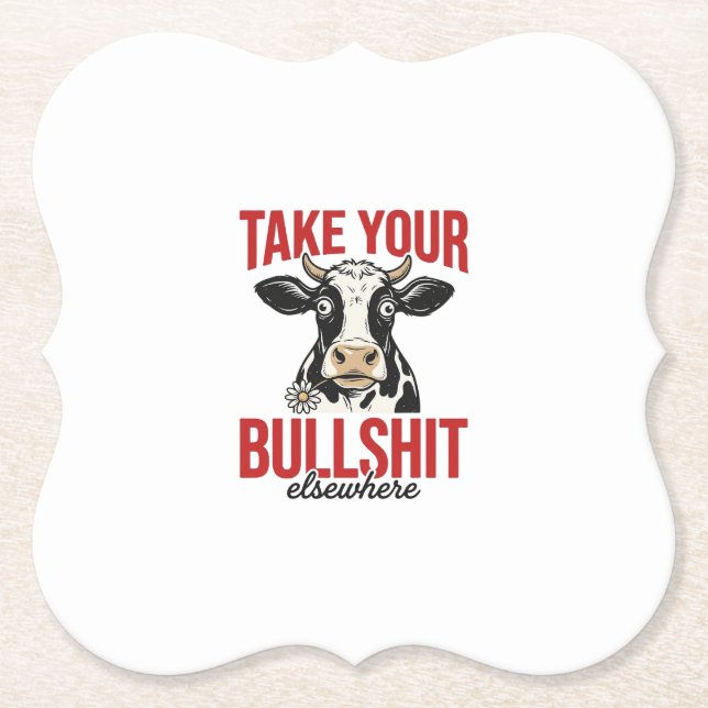 Funny Cow Elsewhere Vintage Shirt Design_ Paper Coaster (Front)