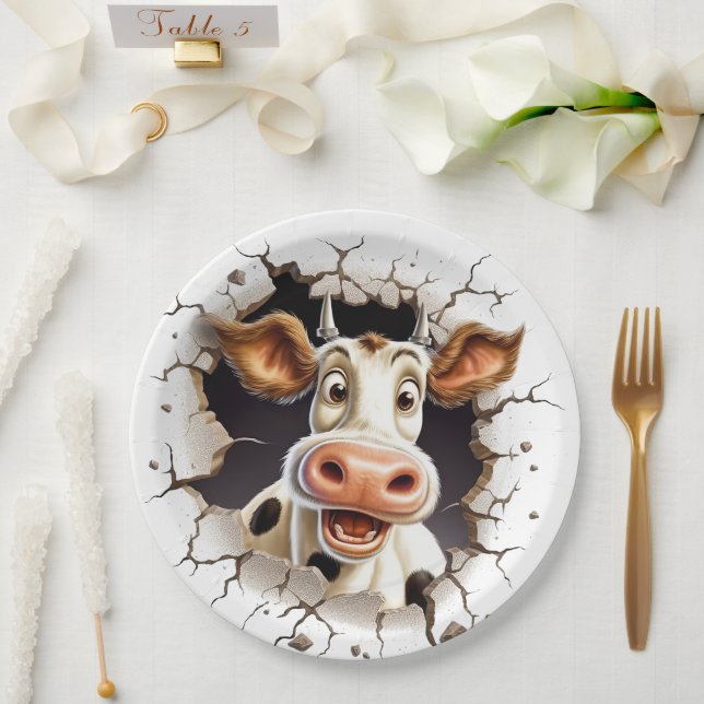 Funny cow face country picnic farm animals paper plate (Wedding)