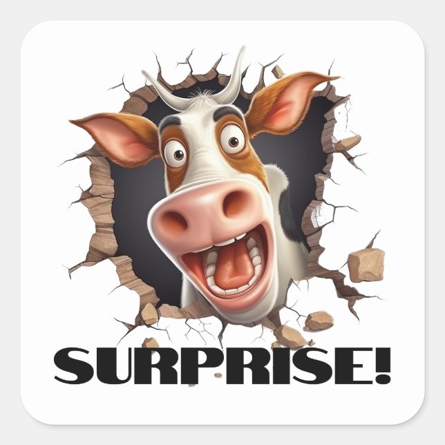 Funny cow face farm animals SURPRISE fun Square Sticker (Front)
