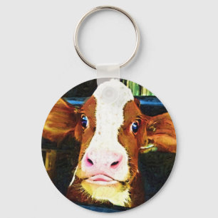 Funny Cow Face Keychain