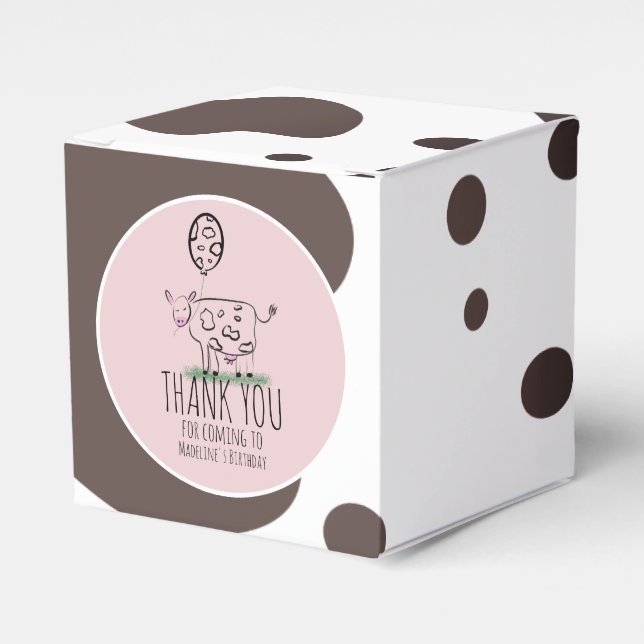 Funny Cow Farm Animal Birthday Party  Pink Favor Box (Front Side)