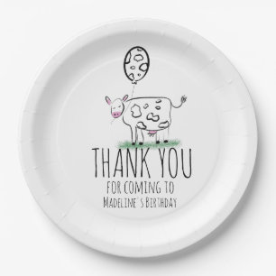 Funny Cow Farm Animal Birthday Party  Thank You Paper Plate