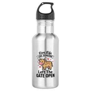 Funny Cow Gate Open Vintage Engraving Shirt Design 532 Ml Water Bottle