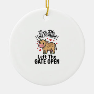 Funny Cow Gate Open Vintage Engraving Shirt Design Ceramic Ornament