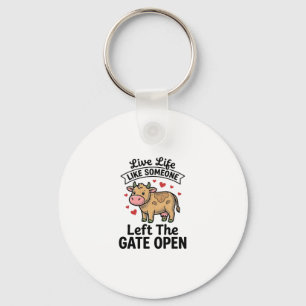 Funny Cow Gate Open Vintage Engraving Shirt Design Keychain