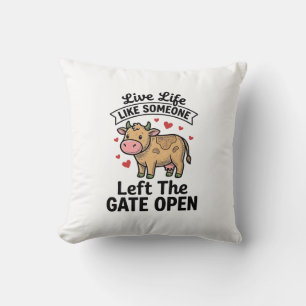 Funny Cow Gate Open Vintage Engraving Shirt Design Throw Pillow