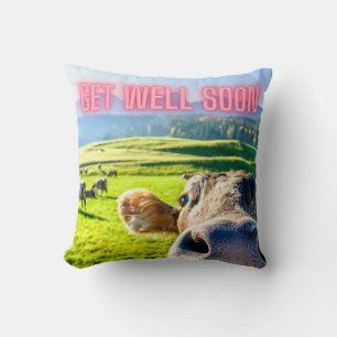 Funny Cow Get Well Soon  Throw Pillow